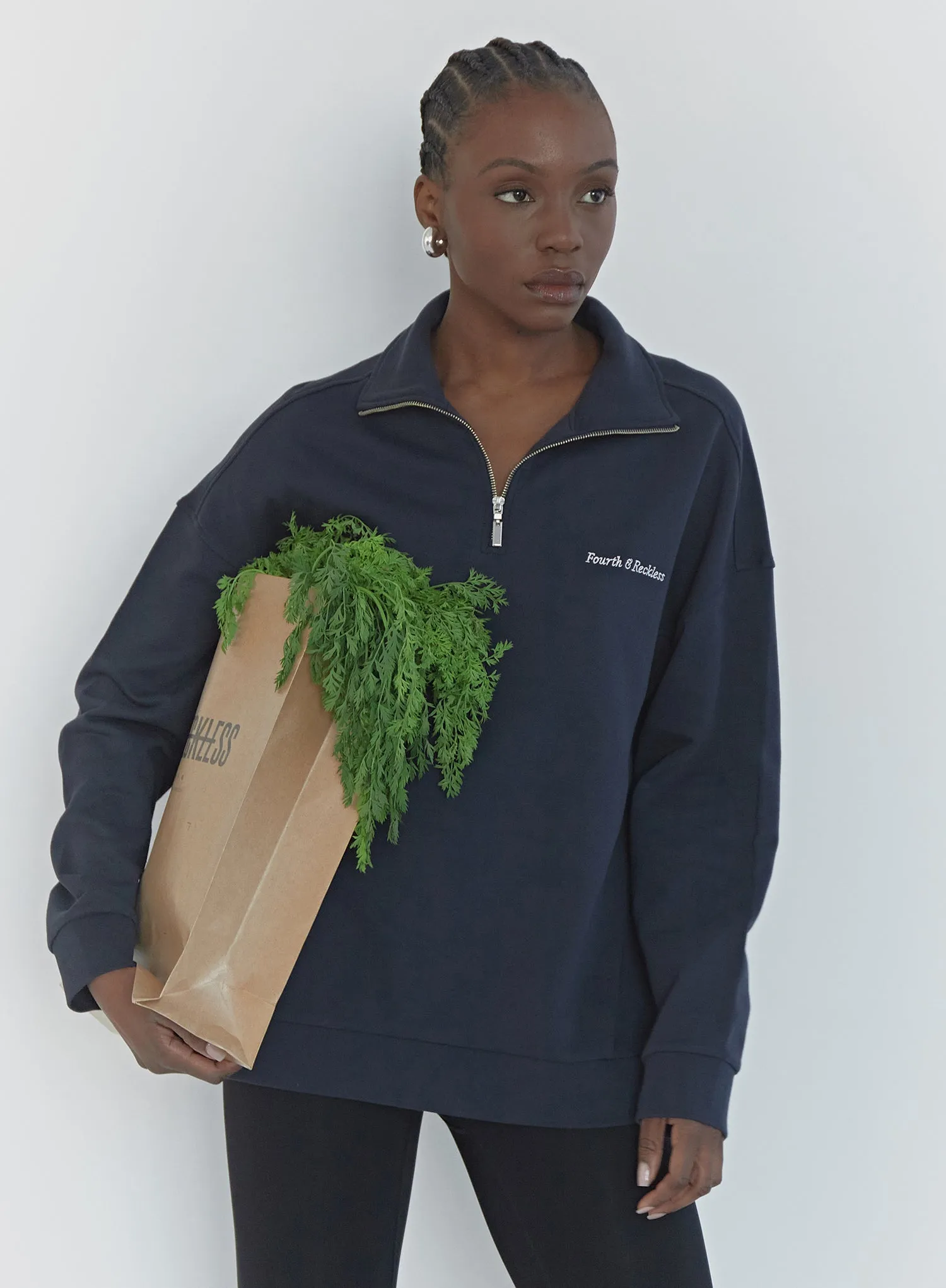Navy Half Zip Oversized Polo Sweatshirt - Marla