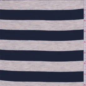 Navy/Beige Stripe Rayon Jersey Knit Fabric