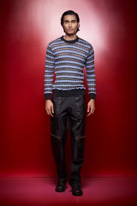 Noir & Aqua Metallic Striped Knitted Jumper