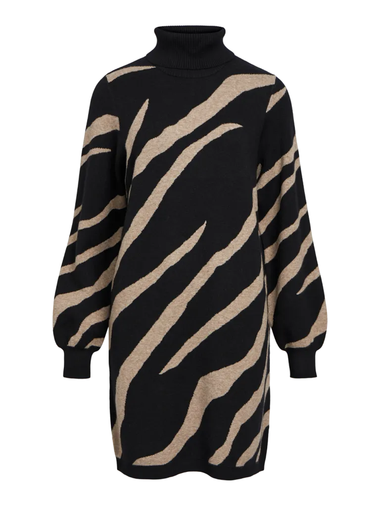 OBJRAY L/S KNIT ROLLNECK DRESS AOP NOOS