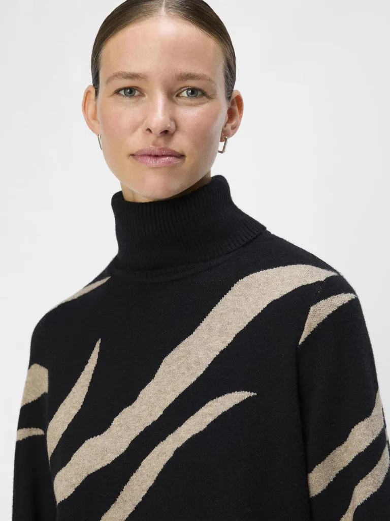 OBJRAY L/S KNIT ROLLNECK DRESS AOP NOOS