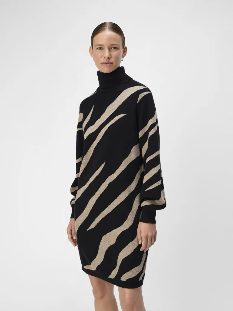 OBJRAY L/S KNIT ROLLNECK DRESS AOP NOOS