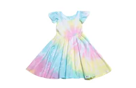 Ruffle Twirly Dress in Pastel Tie Dye