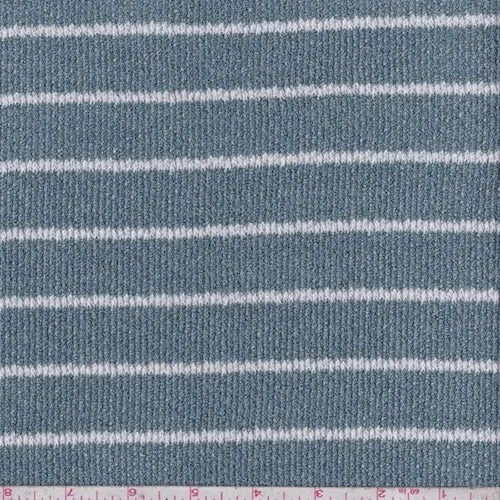 Slate Blue/White Stripe Pointelle Sweater Knit Fabric