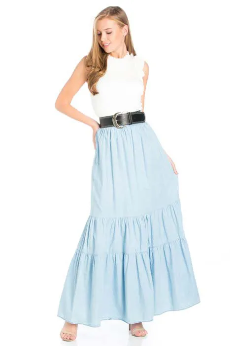 SLR40200-LT.WASH Button Down A-line Skirt