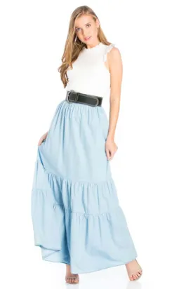 SLR40200-LT.WASH Button Down A-line Skirt