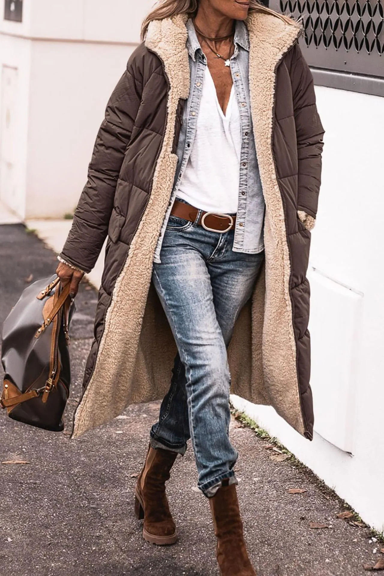 Solid Color Hooded Cotton Jacket Long Sleeve Double-sided Wear Slim Fit Elegant Cardigan Coat Top