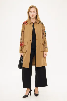 Stitched Embroidered Design Midi Coat
