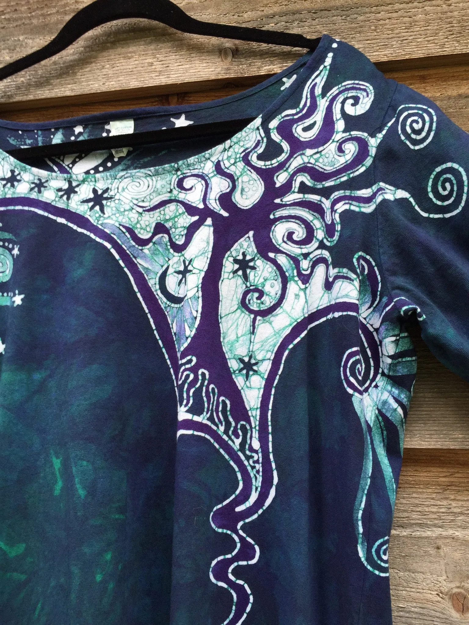 Teal and Purple Canyon Tree - Long Sleeve Batik Dress