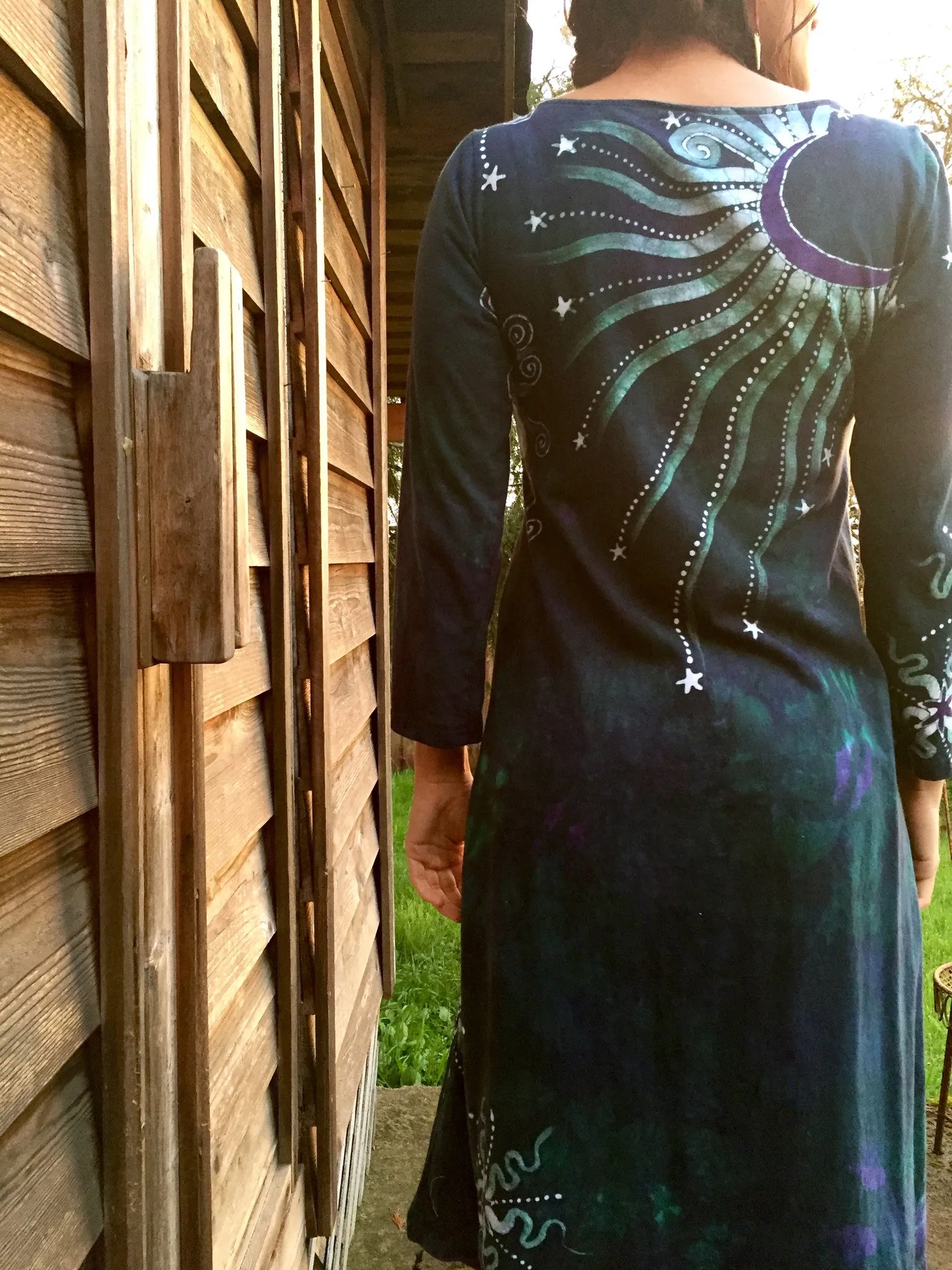 Teal and Purple Canyon Tree - Long Sleeve Batik Dress