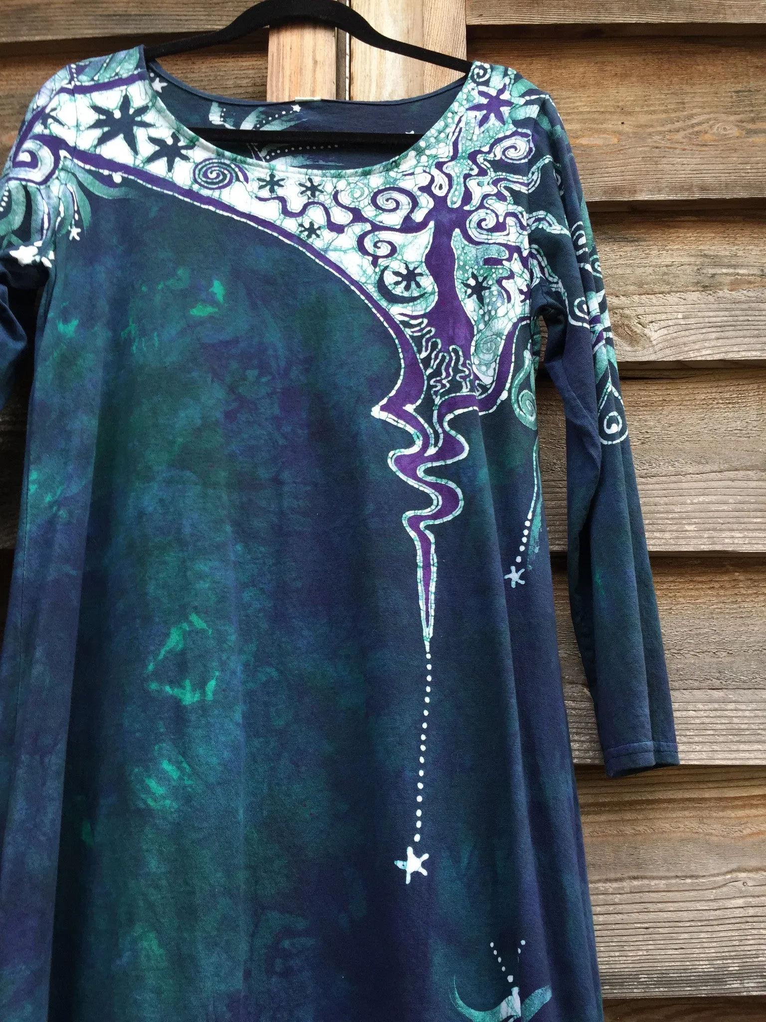 Teal and Purple Canyon Tree - Long Sleeve Batik Dress