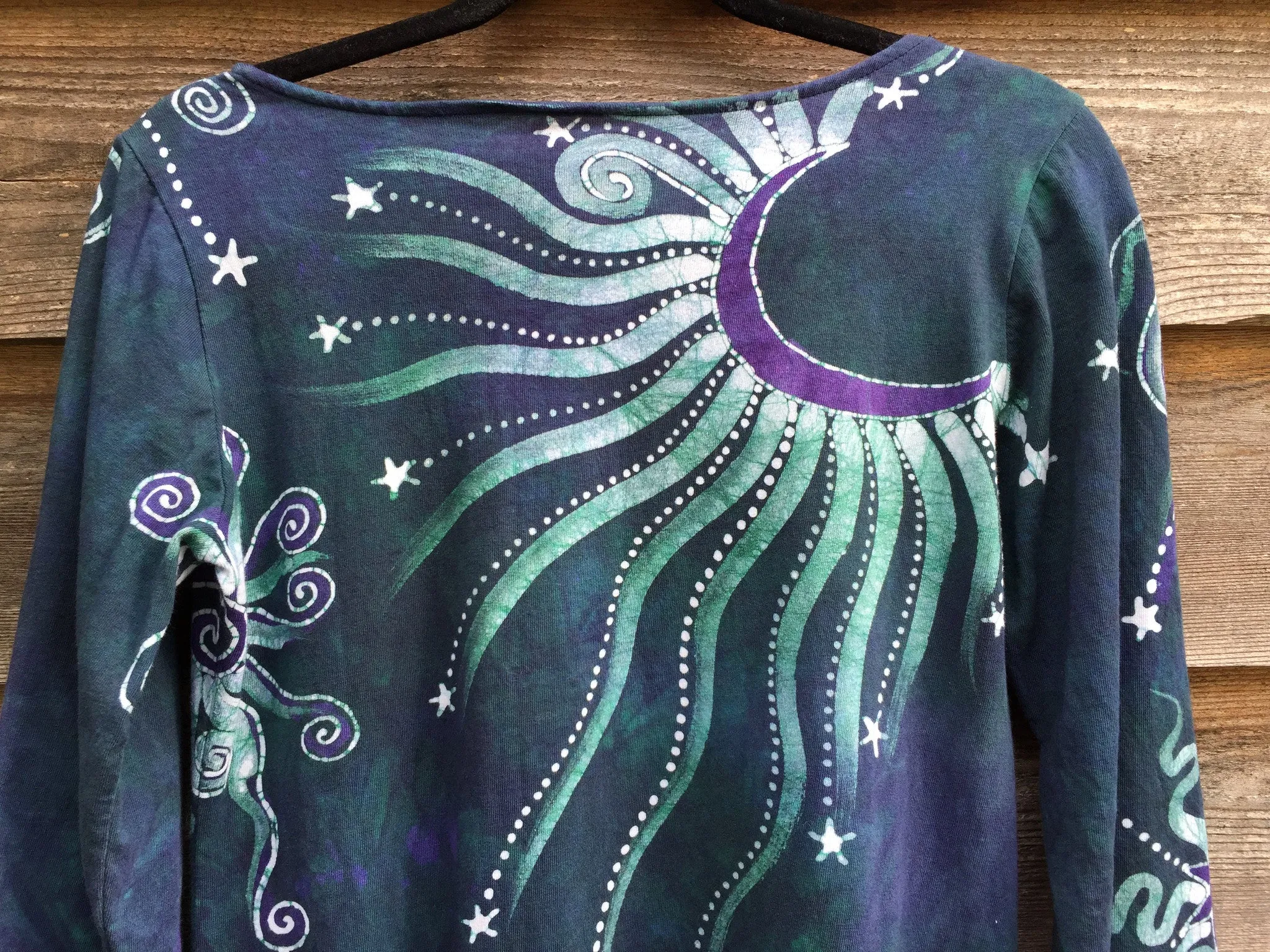 Teal and Purple Canyon Tree - Long Sleeve Batik Dress