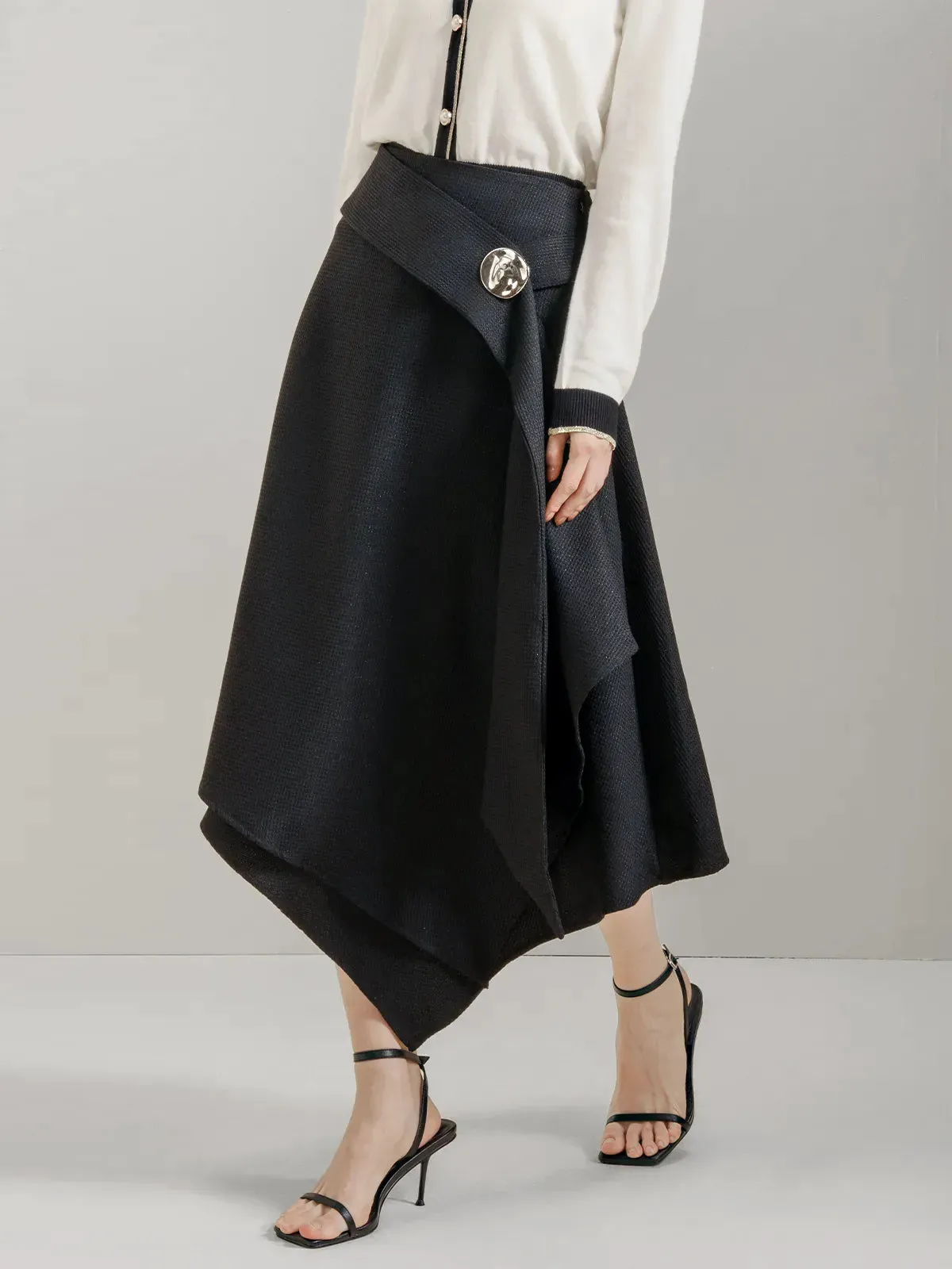 Textured Asymmetric Maxi Skirt