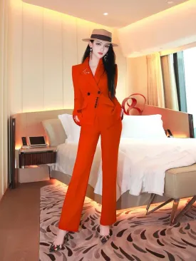 VJE Burnt orange autumn color irregular trousers two-piece pant suit - Bari