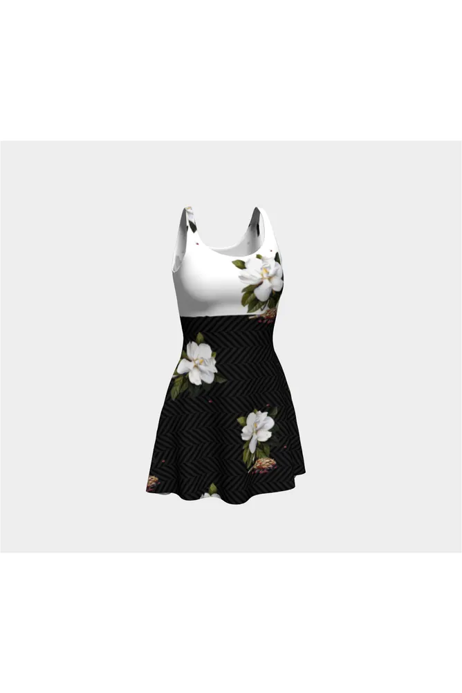 White Magnolia & Herringbone Flare Dress