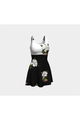 White Magnolia & Herringbone Flare Dress