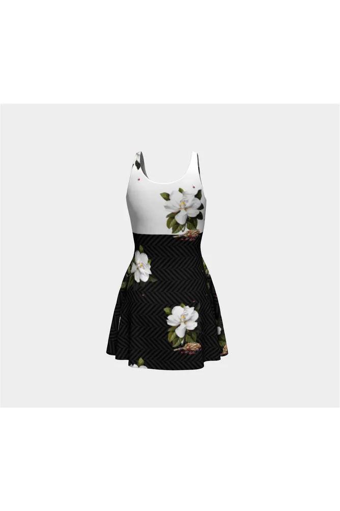White Magnolia & Herringbone Flare Dress