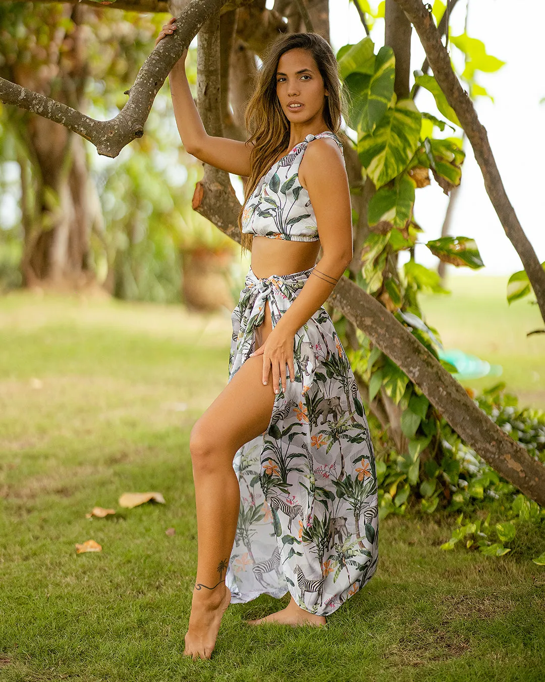 White Palms Print Beach Set