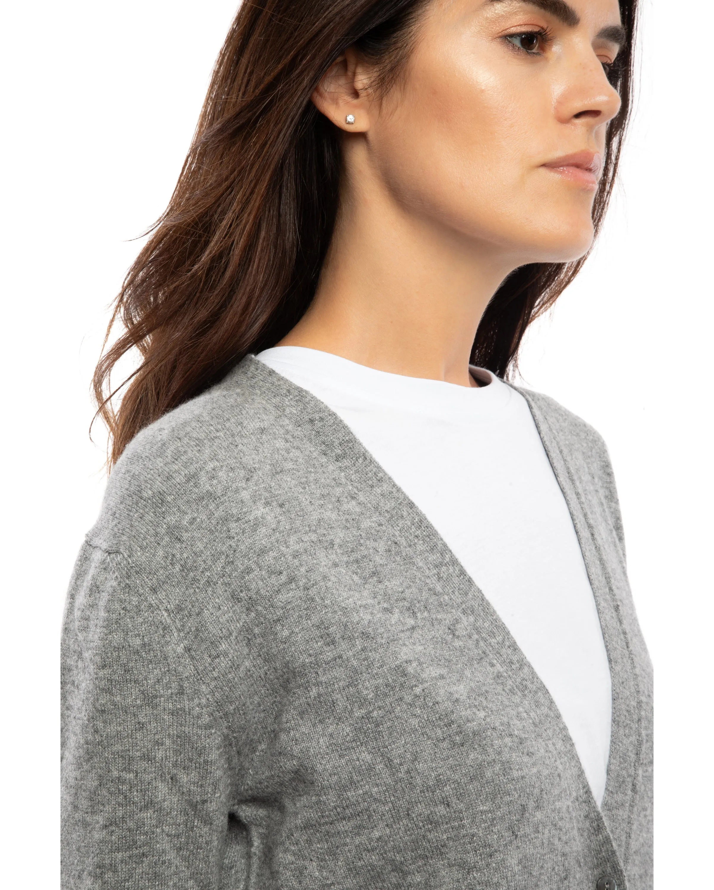 Women's Long Pure Cashmere Cardigan Sweater Melange Blue