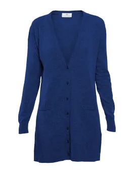 Women's Long Pure Cashmere Cardigan Sweater Melange Blue