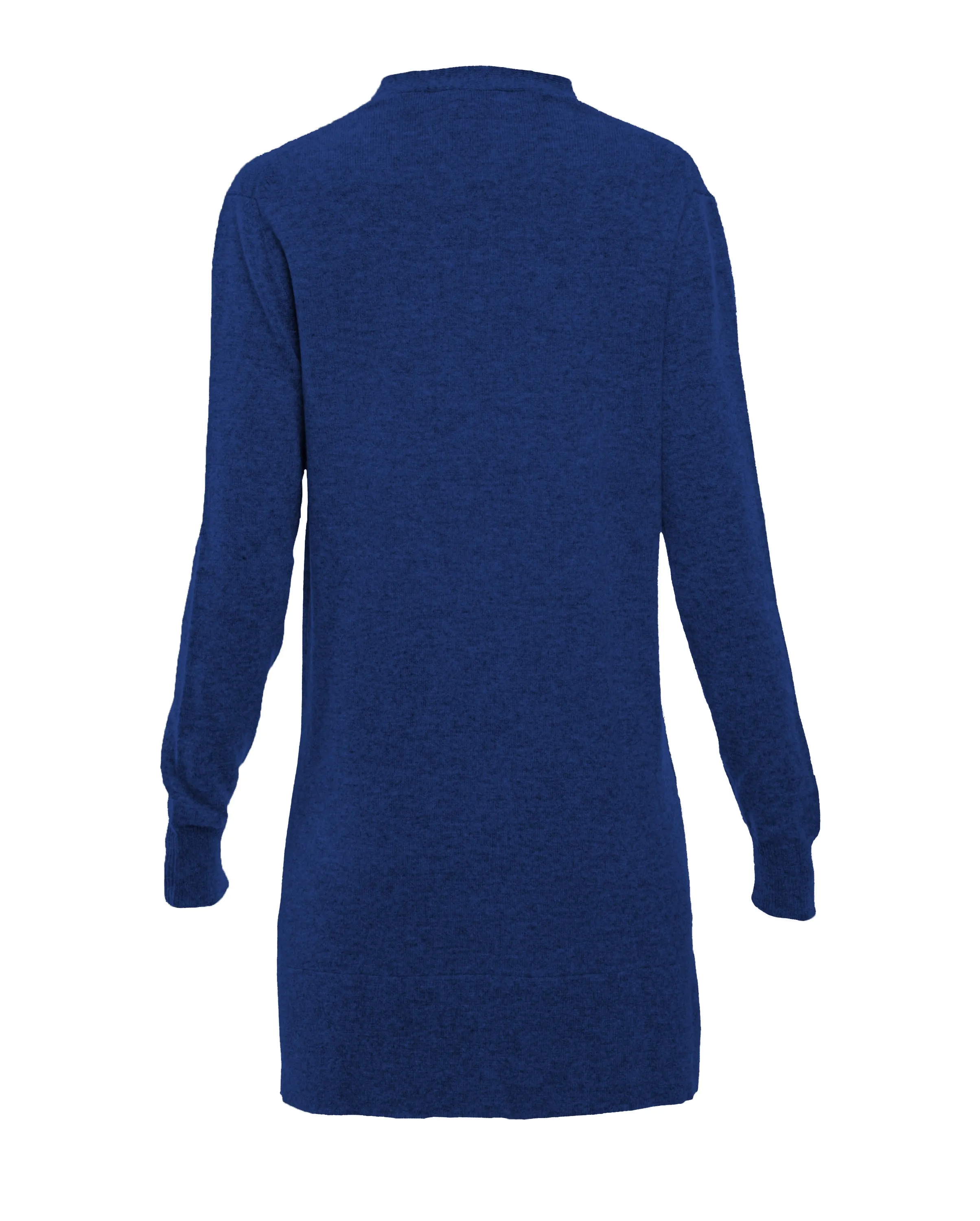 Women's Long Pure Cashmere Cardigan Sweater Melange Blue