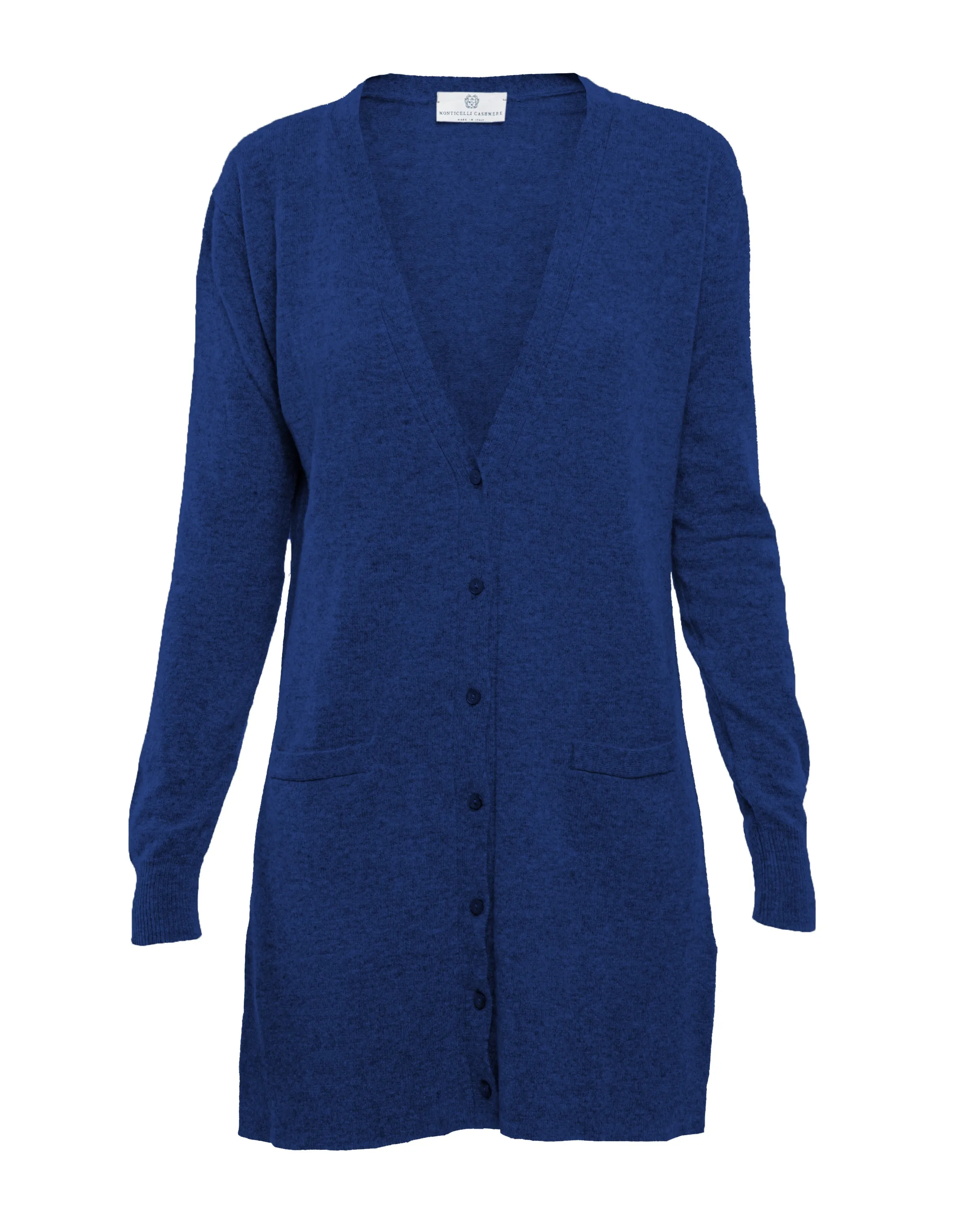 Women's Long Pure Cashmere Cardigan Sweater Melange Blue