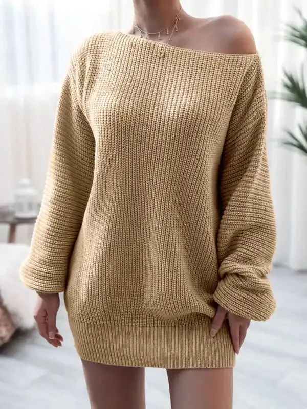 Women’s straight neck casual loose knit wool dress