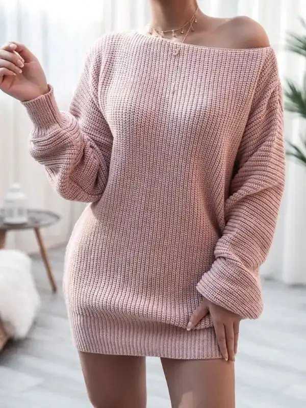 Women’s straight neck casual loose knit wool dress