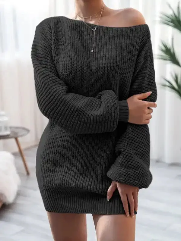 Women’s straight neck casual loose knit wool dress