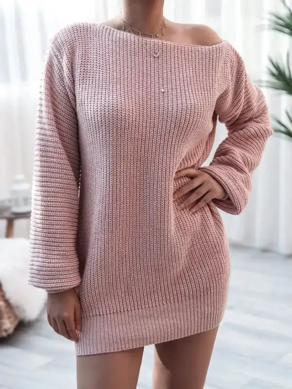 Women’s straight neck casual loose knit wool dress