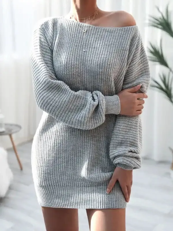 Women’s straight neck casual loose knit wool dress