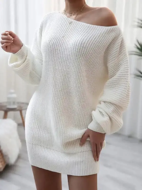 Women’s straight neck casual loose knit wool dress