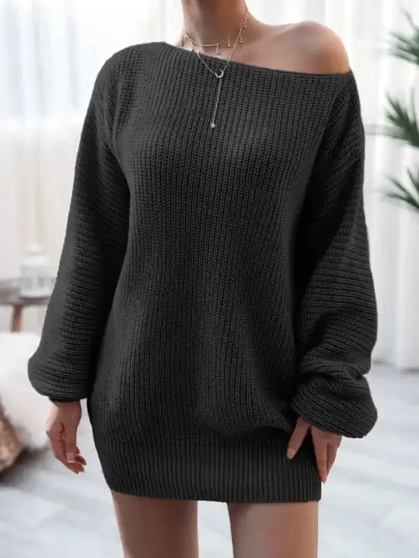 Women’s straight neck casual loose knit wool dress
