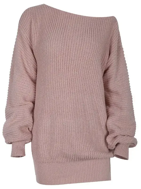 Women’s straight neck casual loose knit wool dress