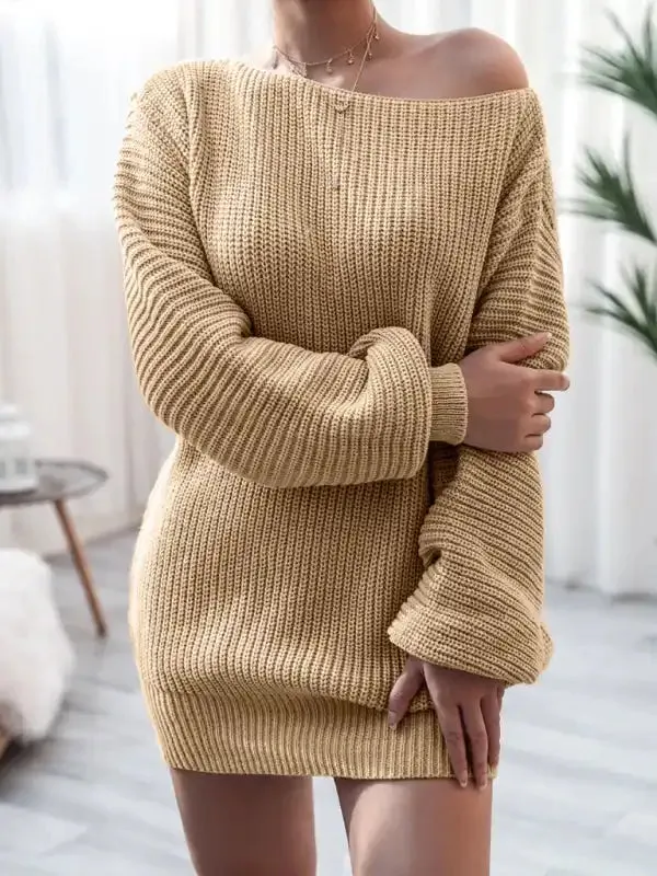 Women’s straight neck casual loose knit wool dress