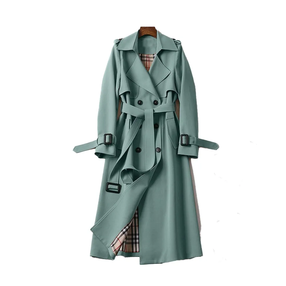 Womens Trench Coat  Cotton Gabardine  Double Breasted  Belted Full Length