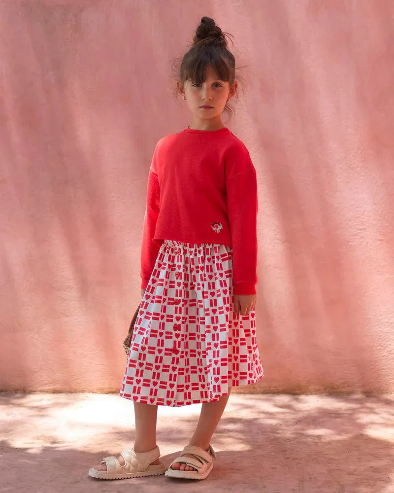 YELL OH CORAL/WHITE HEART PRINT SKIRT