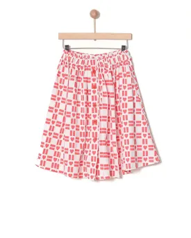 YELL OH CORAL/WHITE HEART PRINT SKIRT