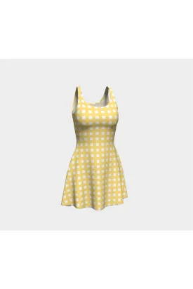 Yellow Gingham Flare Dress